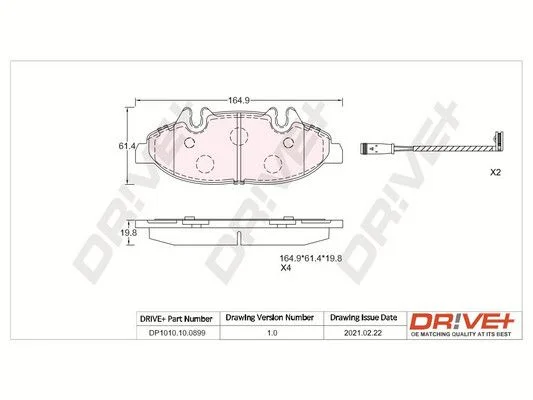 Stabdžių trinkelių rinkinys, diskinis stabdys Dr!ve+ DP1010.10.0899