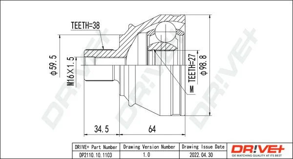 Joint Kit, drive shaft Dr!ve+ DP2110.10.1103