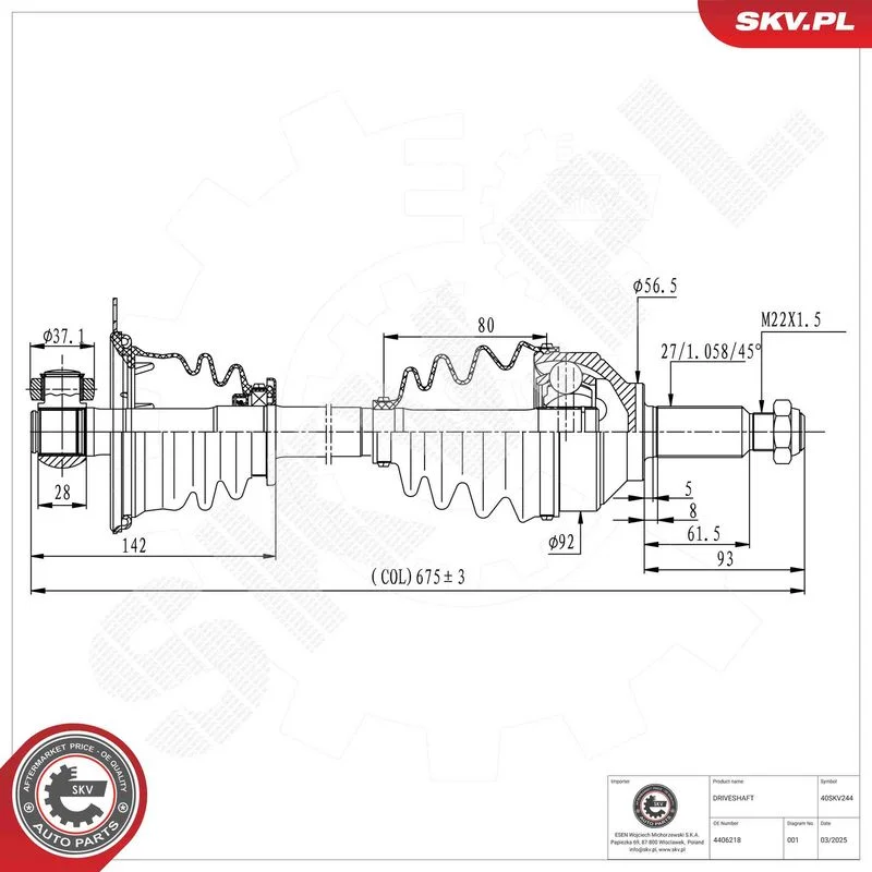 Drive Shaft ESEN SKV 40SKV244