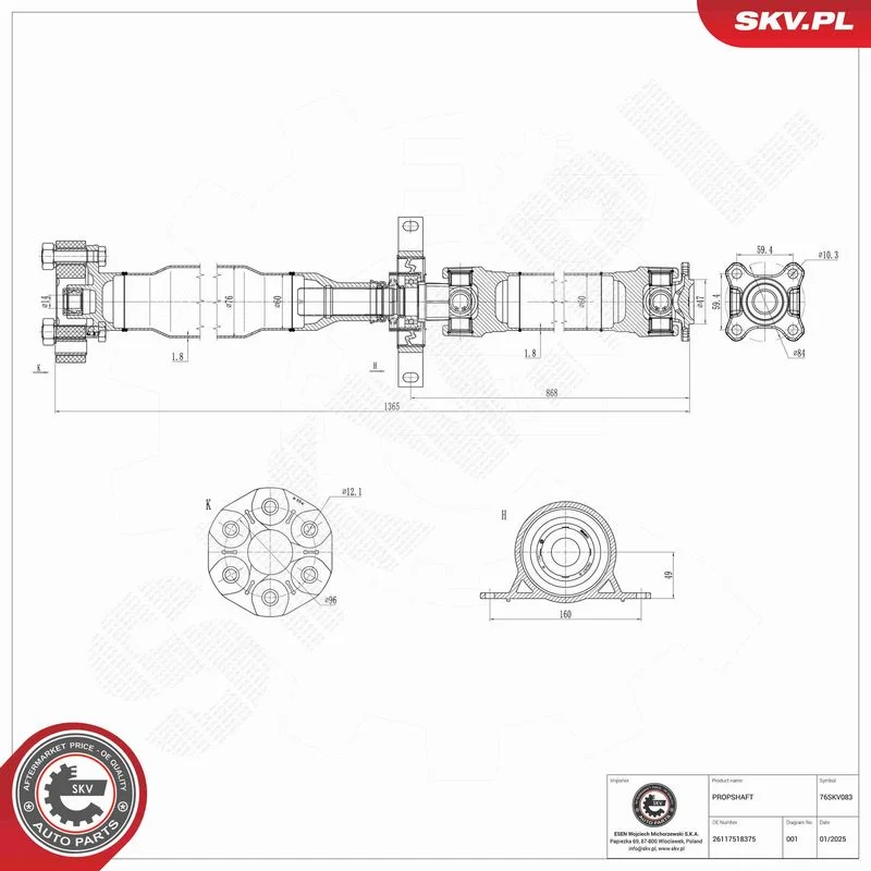 Propshaft, axle drive ESEN SKV 76SKV083