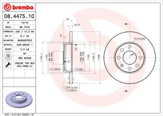 Brzdový kotúč BREMBO 08.4475.10