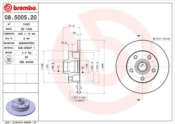 Brake Disc BREMBO 08.5005.20