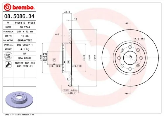 Brzdový kotúč BREMBO 08.5086.34