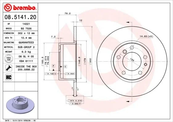 Brzdový kotúč BREMBO 08.5141.20