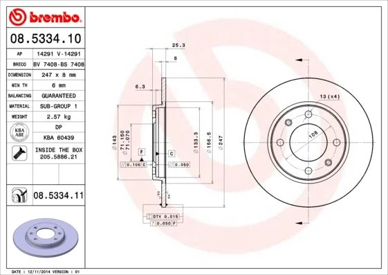 Brzdový kotúč BREMBO 08.5334.11