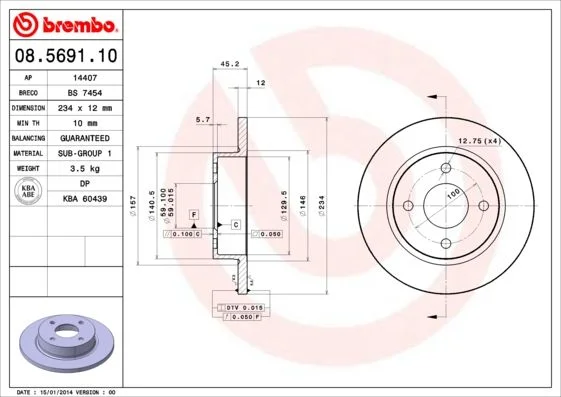 Brzdový kotúč BREMBO 08.5691.10