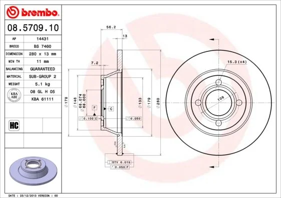 Brzdový kotúč BREMBO 08.5709.10