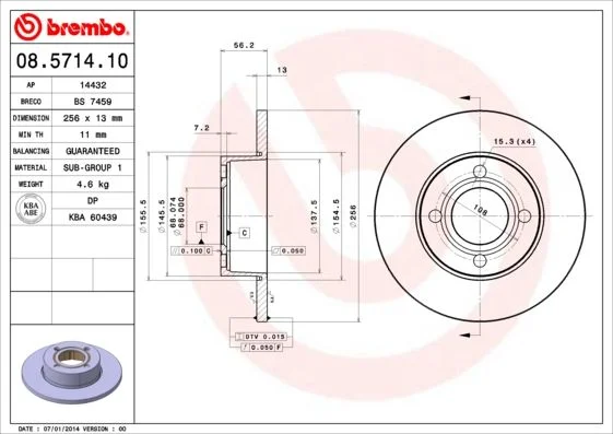 Brzdový kotúč BREMBO 08.5714.10