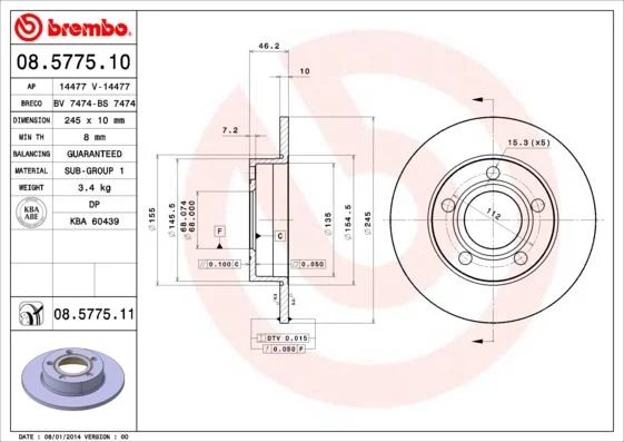 Brzdový kotúč BREMBO 08.5775.11