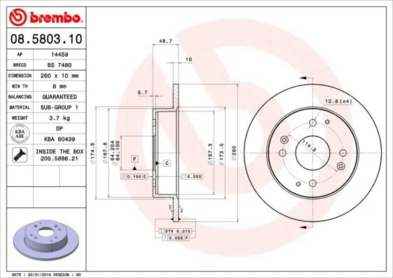Brzdový kotúč BREMBO 08.5803.10