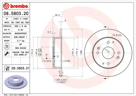 Brzdový kotúč BREMBO 08.5803.21