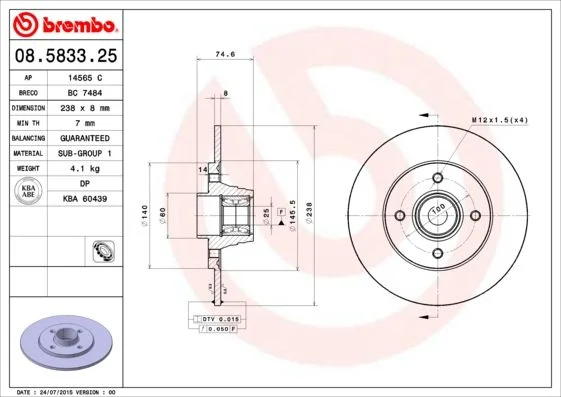 Brzdový kotúč BREMBO 08.5833.25