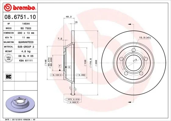 Brake Disc BREMBO 08.6751.10