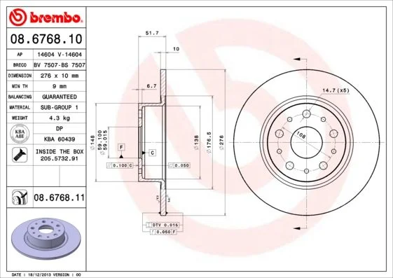 Brzdový kotúč BREMBO 08.6768.11