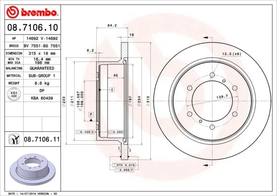 Brzdový kotúč BREMBO 08.7106.11