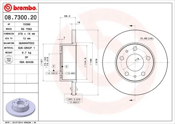 Brzdový kotúč BREMBO 08.7300.20