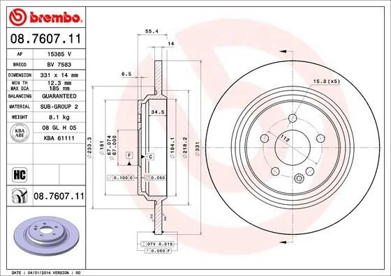 Brake Disc BREMBO 08.7607.11