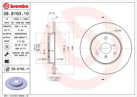 Brake Disc BREMBO 08.8163.11