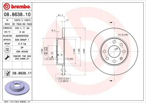 Brzdový kotúč BREMBO 08.8638.11