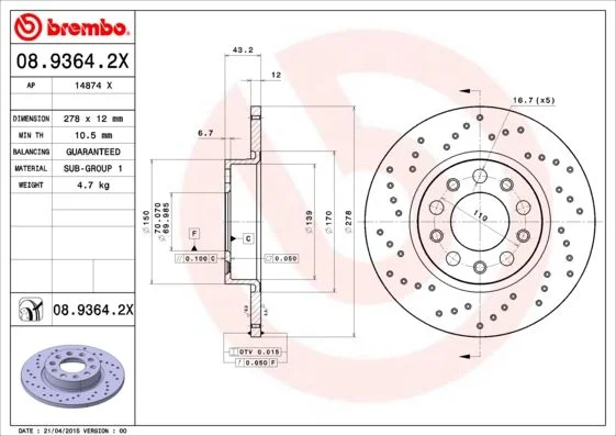 Brake Disc BREMBO 08.9364.2X