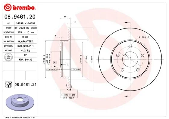 Brzdový kotúč BREMBO 08.9461.21