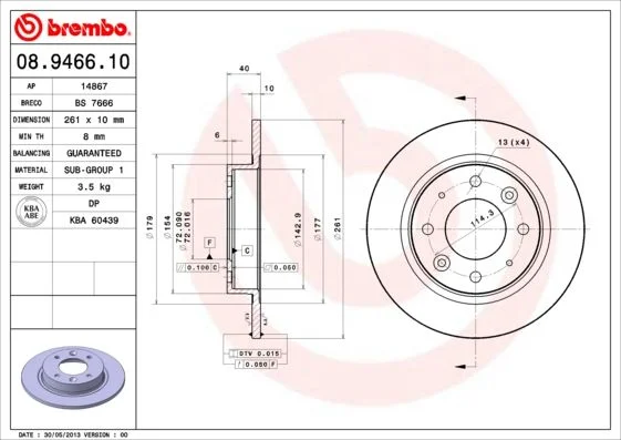 Brzdový kotúč BREMBO 08.9466.10