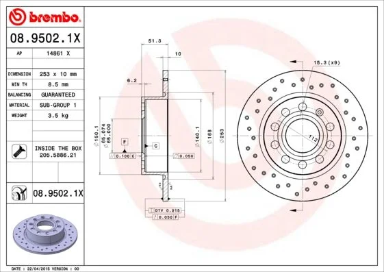 Brzdový kotúč BREMBO 08.9502.1X