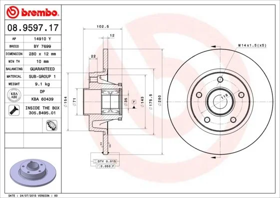 Brzdový kotúč BREMBO 08.9597.17