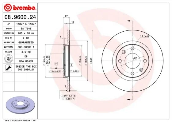 Brzdový kotúč BREMBO 08.9600.24