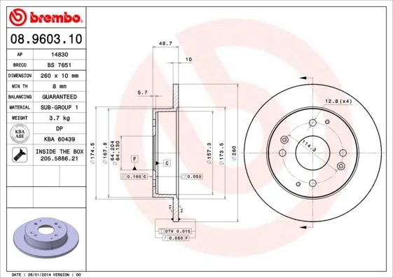 Brzdový kotúč BREMBO 08.9603.10