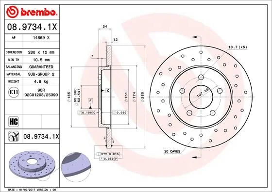Brzdový kotúč BREMBO 08.9734.1X
