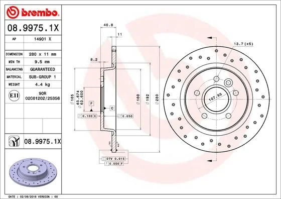 Brzdový kotúč BREMBO 08.9975.1X