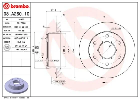 Brake Disc BREMBO 08.A260.10