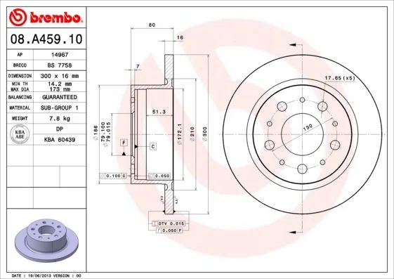 Brzdový kotúč BREMBO 08.A459.10