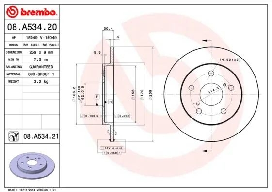 Brzdový kotúč BREMBO 08.A534.21