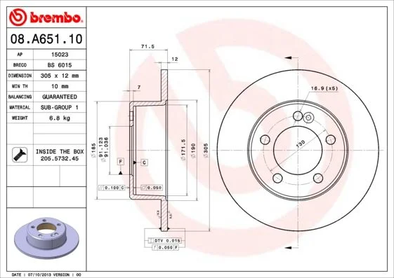 Brake Disc BREMBO 08.A651.10