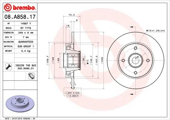 Brzdový kotúč BREMBO 08.A858.17