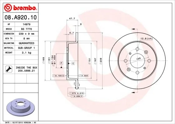 Brzdový kotúč BREMBO 08.A920.10