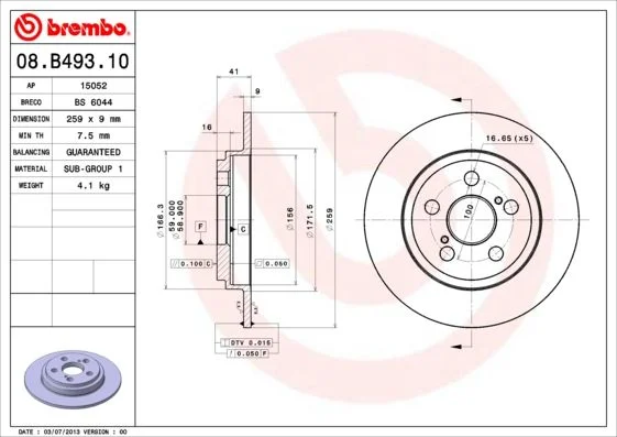Brzdový kotúč BREMBO 08.B493.10
