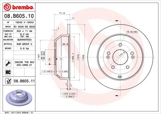Brzdový kotúč BREMBO 08.B605.11