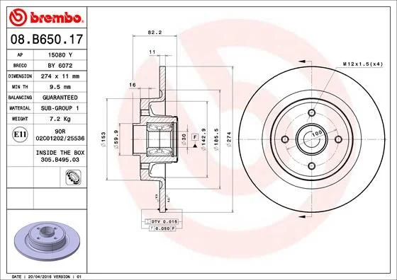 Brzdový kotúč BREMBO 08.B650.17