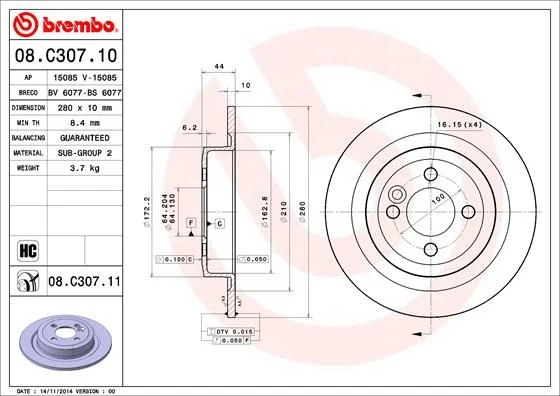 Brake Disc BREMBO 08.C307.11