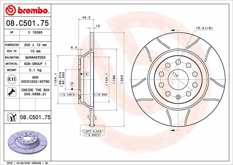 Brake Disc BREMBO 08.C501.75