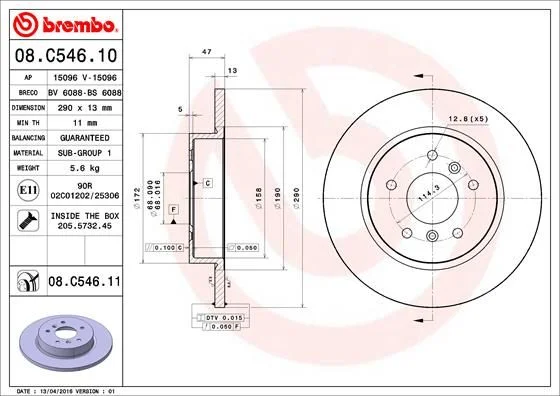 Brzdový kotúč BREMBO 08.C546.11