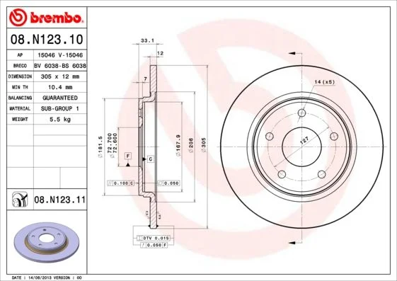 Brzdový kotúč BREMBO 08.N123.11