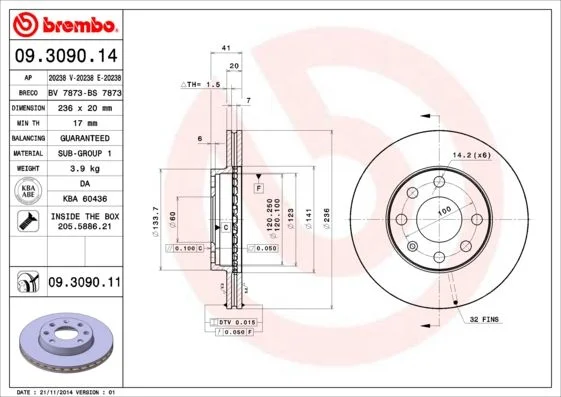 Brzdový kotúč BREMBO 09.3090.11