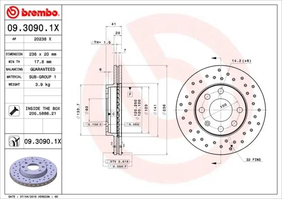 Brake Disc BREMBO 09.3090.1X