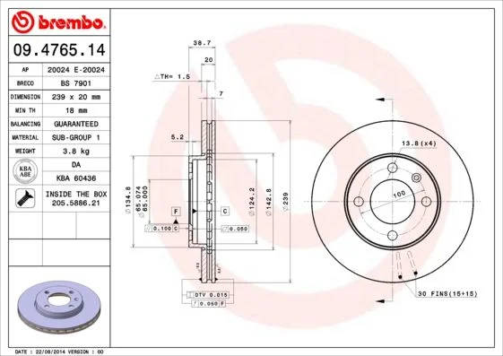 Brake Disc BREMBO 09.4765.14