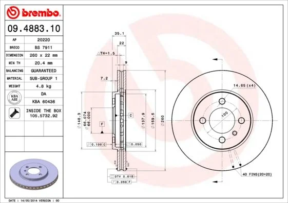 Brzdový kotúč BREMBO 09.4883.10