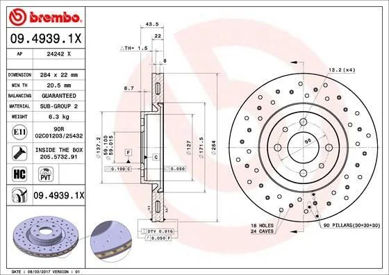 Brzdový kotúč BREMBO 09.4939.1X